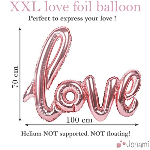 Globos de Oro Rosa Dorado, Globo Love XXL, 6 Corazón Rosegold Helio,4 Globos de Confeti,10 de látex, Decoración Romantica Día de San Valentín Bodas Nupcial Aniversario y Compromiso