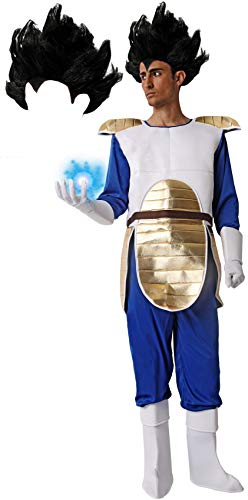 Gojoy Shop- Disfraz Completo de Saiyan Vegeta de Guerrero Z de Dragon Ball para Hombres Carnaval (Contiene Peluca, Mono con Peto, Cubrebotas y Guantes, Talla Unica)