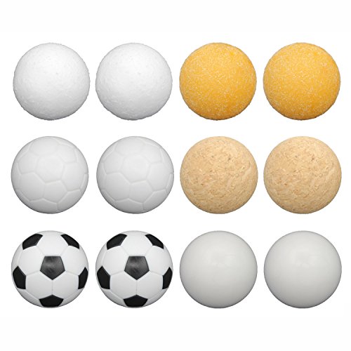 GOODS+GADGETS Juego de 12 pelotas de futbolín para mesa de futbolín, varios tipos (corcho, polietileno, poliuretano, ABS), 35 mm