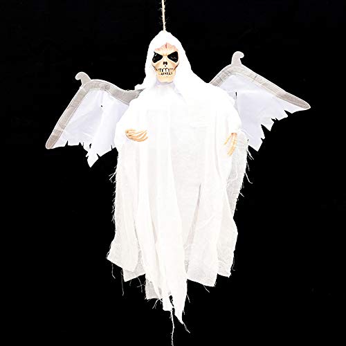 Halloween Sonido Decoracion, Morbuy Luz LED Calavera Tenebrosos Colgantes Zombie Colgante Fantasmas Grito Horror Props Fiesta, con Ilumina los Ojos y Espeluznante Gritar Sonar (58 * 35cm,Blanco)