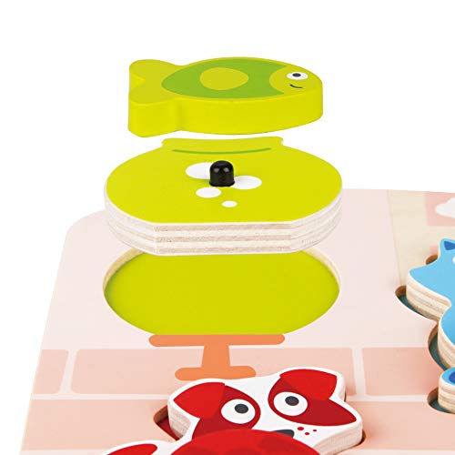 Hape International- Hape E1610 Dynamisches Tier-Puzzle Puzle Mascotas Dinámico, Multicolor