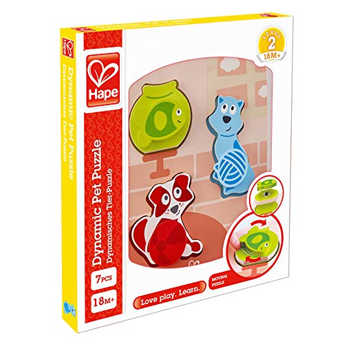 Hape International- Hape E1610 Dynamisches Tier-Puzzle Puzle Mascotas Dinámico, Multicolor