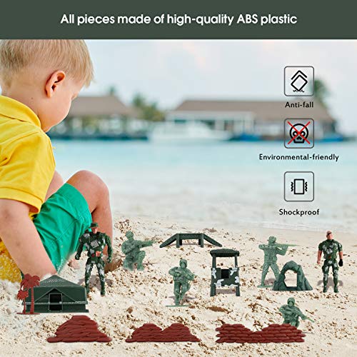 Hautton 200 Pcs Juguetes Plásticos Militares, Figuras de Acción Militar, Juego de Guerra con Soldados, Tanque, Avión, Helicóptero, Bandera, Valla y Accesorios de Campo de Batalla para Niños y Niñas