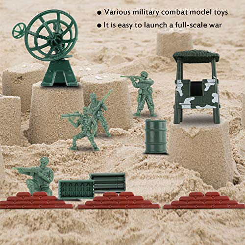 Hautton 200 Pcs Juguetes Plásticos Militares, Figuras de Acción Militar, Juego de Guerra con Soldados, Tanque, Avión, Helicóptero, Bandera, Valla y Accesorios de Campo de Batalla para Niños y Niñas