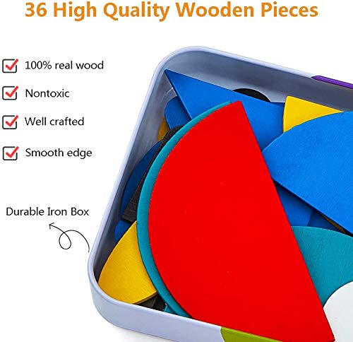 HDYZ Tangram de Madera, Tangram Shape Puzzle Set Montessori Shapes Puzzle de Madera Tangram Puzzle de Madera Montessori Juguete De Rompecabezas Madera para Niños 3 4 5 Años