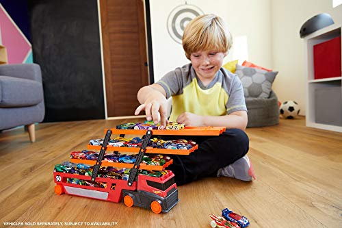 Hot Wheels - Camión Transportador de coches de juguete regalos para niños y niñas +5 (GWT37)