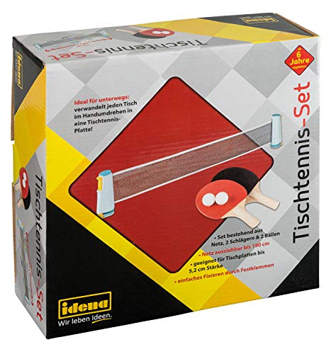 Idena 40204 - Juego de Ping Pong con Red, Dos paletas y Dos Pelotas, para un Montaje fácil en la Mesa, Viajes, Vacaciones o en el jardín