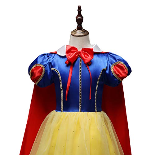 IWEMEK Traje de Princesa Blancanieves Disfraz de Carnaval con Cabo Vestido de Cosplay para Niñas Disfraces de Halloween Navidad Cumpleaños Pageant Comunión Fiesta 3-4 Años