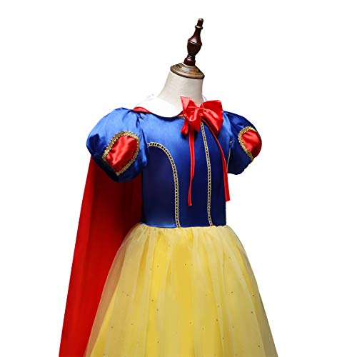 IWEMEK Traje de Princesa Blancanieves Disfraz de Carnaval con Cabo Vestido de Cosplay para Niñas Disfraces de Halloween Navidad Cumpleaños Pageant Comunión Fiesta 3-4 Años