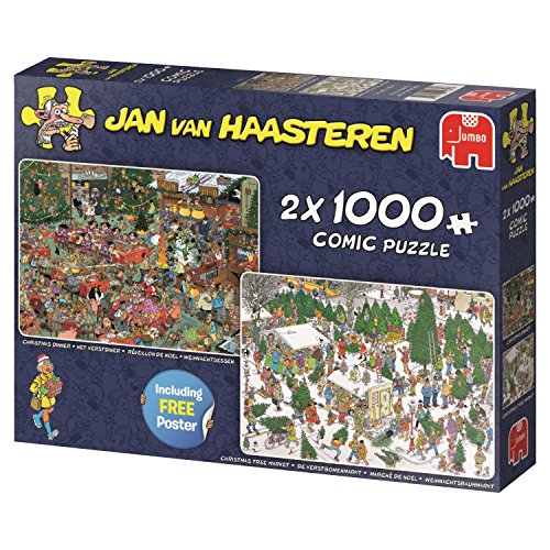 Jan Van Haasteren Christmas Dinner & Christmas Tree Market 2 x 1000 pcs Puzzle - Rompecabezas (Puzzle Rompecabezas, Comics, Adultos, Niño/niña, 12 año(s), Interior)