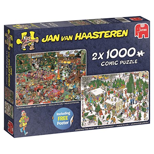 Jan Van Haasteren Christmas Dinner & Christmas Tree Market 2 x 1000 pcs Puzzle - Rompecabezas (Puzzle Rompecabezas, Comics, Adultos, Niño/niña, 12 año(s), Interior)