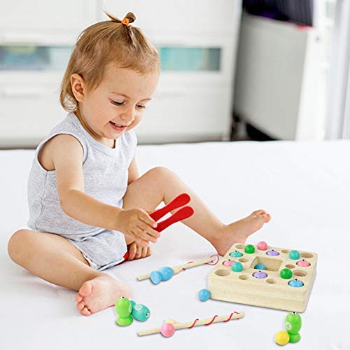 jerryvon Juego De Pescar para Niños - Juguetes Montessori Bebe Madera Peces Juguete Magnetico Infantil Juguetes Educativos Aprendizaje con Caña Preescolares Juegos Pescado Pascua para Niña 3 4 Años