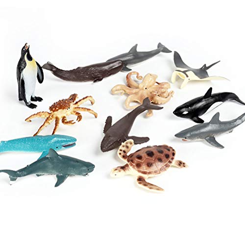 JOKFEICE Figuras de animales 12 pcs Realista Plástico Figuras de animales marinos Incluye Ballena Azul, Delfín, Jorobada etc. Proyecto de Ciencia, regalo de cumpleaños, Decoración de Pastel para niños