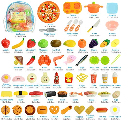 JoyGrow Alimentos de Juguete Cortar Frutas Verduras,70 Piezas Accesorios de Cocina,Diferentes Paises Juego de Comida,Juego de rol Infantil de Imitación,Educación Juegos para Nino Traer Mochila