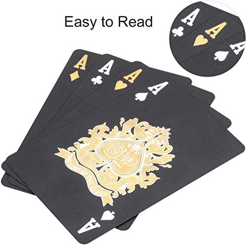 joyoldelf - Baraja Poker Negro, Baraja de Cartas de Póquer con Patrón de Celosía Impermeable, Juegos con Caja, 54 PCS / Cartas Poker, Cartas de Póquer Mágicas, Fiestas y Juegos