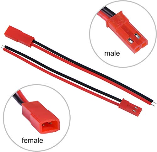 Juego de 50 pares de conectores JST de 2 pines macho y hembra, macho, cable conector para lámpara tira RC juguetes (10 cm, 15 cm)