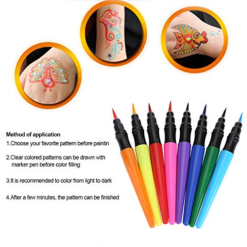 Juego de pinceles de pintura 8 colores Body Painting Pen Set Arte Acuarela Pluma de dibujo, Juego de colores de pluma de cara pintada de Halloween