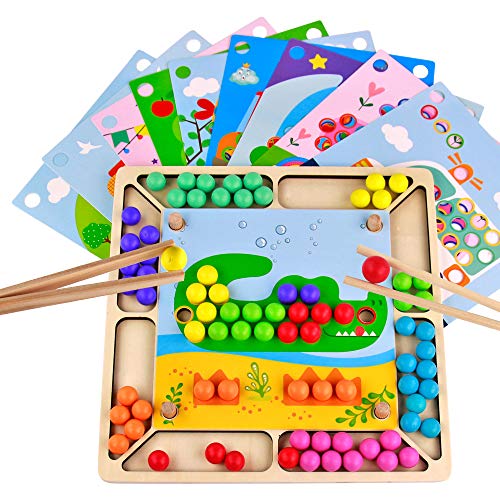 Juguetes de Madera NiñOs Juguetes Montessori Puzzles Infantiles Educativos Juego de Cuentas de Clip Regalo de Cumpleaños para Niños Niñas de 3 4 5 Años, 93 Piezas
