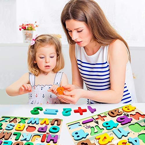 Juguetes Montessori 1 2 3 4 5 años, Puzzles de Madera Infantiles, Rompecabezas de Números/Alfabeto/Forma, Tablero Montessori Abecedario, Juego Letras Juguetes Educativos Regalo Niñas Niños Pequeños