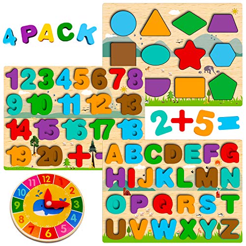 Juguetes Montessori 1 2 3 4 5 años, Puzzles de Madera Infantiles, Rompecabezas de Números/Alfabeto/Forma, Tablero Montessori Abecedario, Juego Letras Juguetes Educativos Regalo Niñas Niños Pequeños