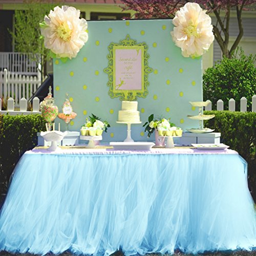 Ketamyy Fluffy Romance Tutu Falda De Mesa Ceremonia De La Boda Bautismo De Bebé Fiesta De Cumpleaños Decoración 1# Azul Claro 100cm*80cm