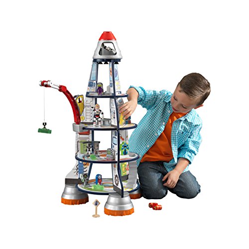 KidKraft- Rocket Ship Set de juego de madera para niños con cohete, estación espacial y figuras de acción incluidas , Color Multicolor (63446)