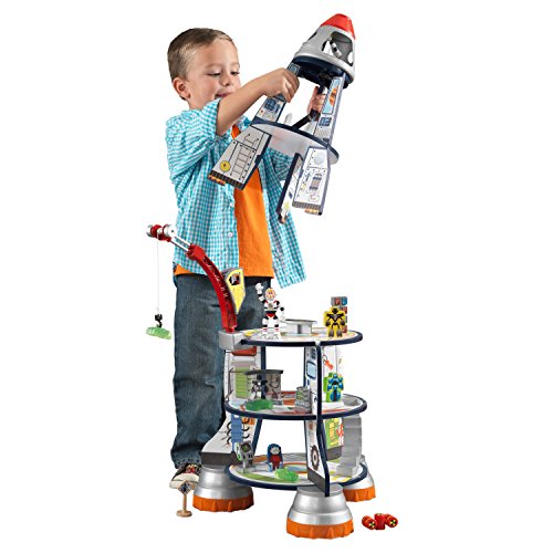 KidKraft- Rocket Ship Set de juego de madera para niños con cohete, estación espacial y figuras de acción incluidas , Color Multicolor (63446)