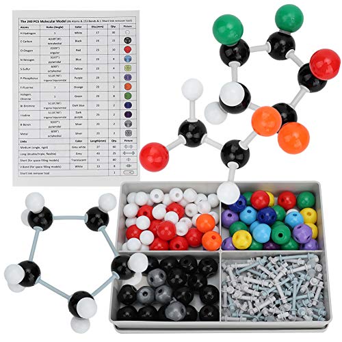 Kit Modelo de QuíMica OrgáNica de 240 Piezas Modelo Molecular de QuíMica con Caja de PláStico Conjunto de Modelos de Atom Link Kit de Estructura InorgáNica OrgáNica Molecular