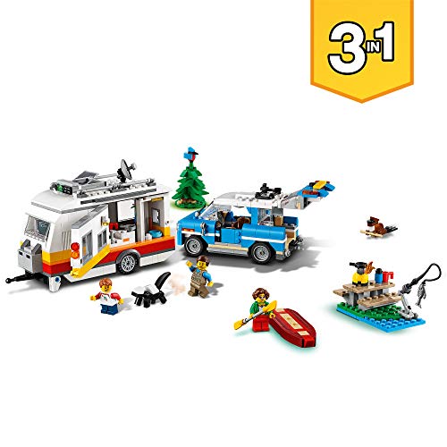 LEGO Creator Vehicles Creator 3en1 Vacaciones Familiares en Caravana Coche, Autocaravana, Faro, Juguete de Construcción Verano, multicolor (Lego ES 31108)