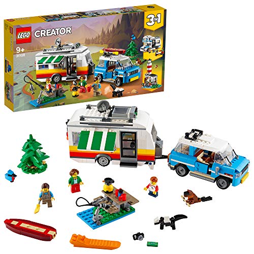 LEGO Creator Vehicles Creator 3en1 Vacaciones Familiares en Caravana Coche, Autocaravana, Faro, Juguete de Construcción Verano, multicolor (Lego ES 31108)