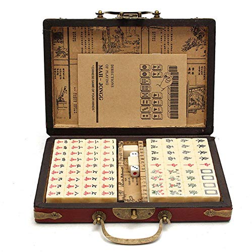 likeitwell 144 Piezas de Viaje Mahjong, Mini Chino Tradicional portátil con Caja de Cuero arcaico y Manual en inglés Creativo portátil de Viajes Mahjong