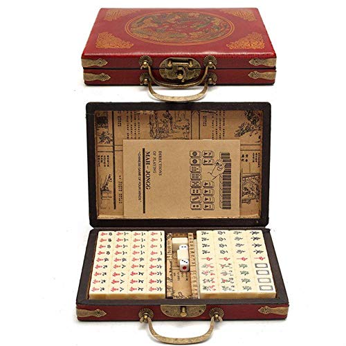 likeitwell 144 Piezas de Viaje Mahjong, Mini Chino Tradicional portátil con Caja de Cuero arcaico y Manual en inglés Creativo portátil de Viajes Mahjong