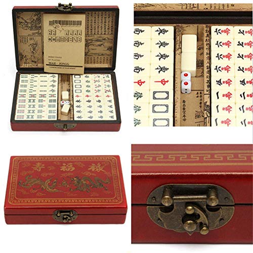 likeitwell 144 Piezas de Viaje Mahjong, Mini Chino Tradicional portátil con Caja de Cuero arcaico y Manual en inglés Creativo portátil de Viajes Mahjong