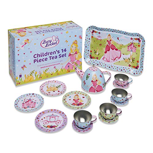 Lucy Locket – Juego de té metálico de Princesas para niños – Juego de té Infantil de 14 Piezas – Juegos de té de Juguete