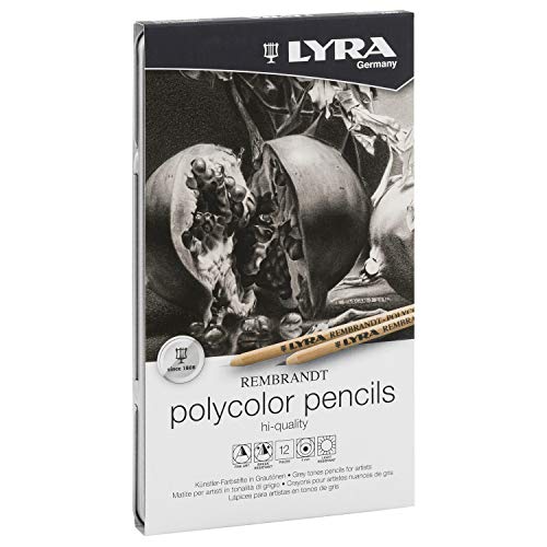 LYRA Rembrandt Polycolor - Estuche metálico 12 lápices artísticos, uso profesional, alta resistencia a la luz y al agua, mina de 4 mm diámetro, tonos grises