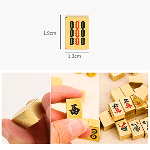 Mah Jong 144 Mahjong Personalizado Conjunto Mahjong de latón Mini Travel Mahjong Regalos de Alta Gama Juegos de Entretenimiento de Escritorio multijugador (Color : Brass, Size : 39#)