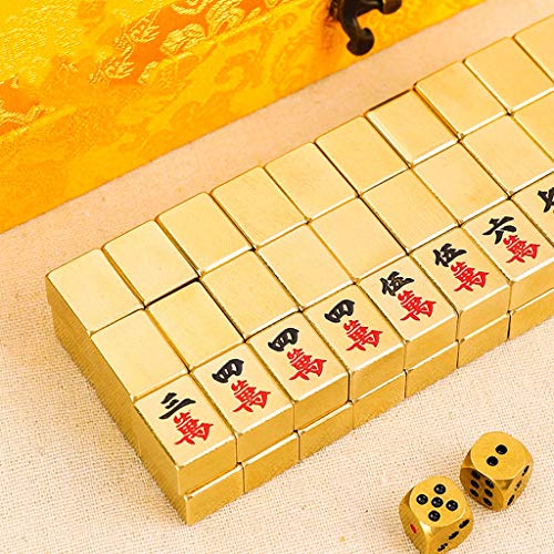 Mah Jong 144 Mahjong Personalizado Conjunto Mahjong de latón Mini Travel Mahjong Regalos de Alta Gama Juegos de Entretenimiento de Escritorio multijugador (Color : Brass, Size : 39#)