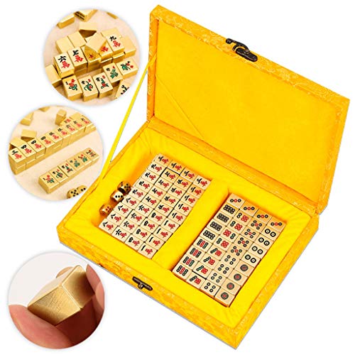 Mah Jong 144 Mahjong Personalizado Conjunto Mahjong de latón Mini Travel Mahjong Regalos de Alta Gama Juegos de Entretenimiento de Escritorio multijugador (Color : Brass, Size : 39#)