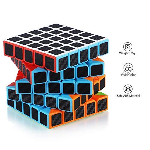 Maomaoyu Cubo Magico 5x5 5x5x5 Profesional Puzzle Cubo de la Velocidad Fibra De Carbono Negro