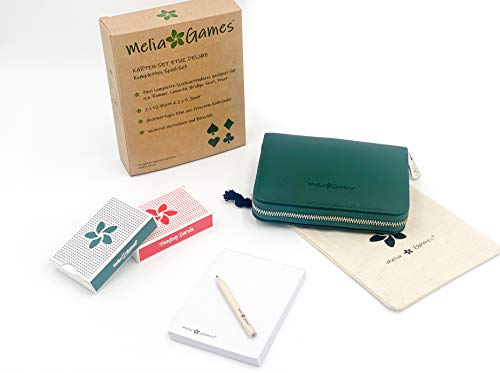 Melia Games Playing Cards Set Deluxe - Estuches para Barajas de Cartas - Juego de Naipes Cuero Hecho a Mano (Emerald)