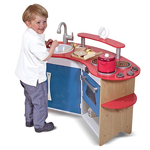 Melissa & Doug Juego imaginativo de cocina El rincón del cocinero, juguete de madera