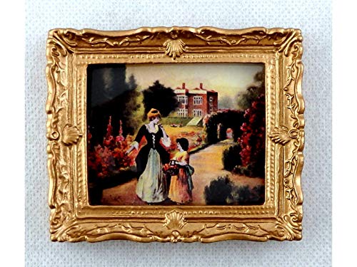 Melody Jane Accesorio Miniatura Casa de Muñecas Tudor Jardín Stroll Cuadro Marco Dorado