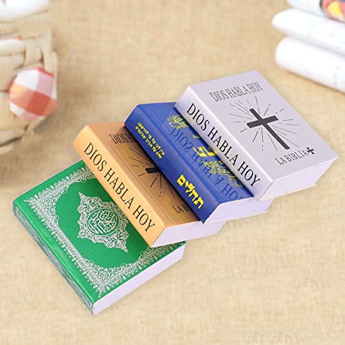 MILISTEN 4 Piezas Miniaturas de Casa de Muñecas Mini Libros en Miniatura Decoración de Dormitorio de La Biblia para Accesorios de Fotos Decoración de Casa de Muñecas (Blanco + Azul + Verde