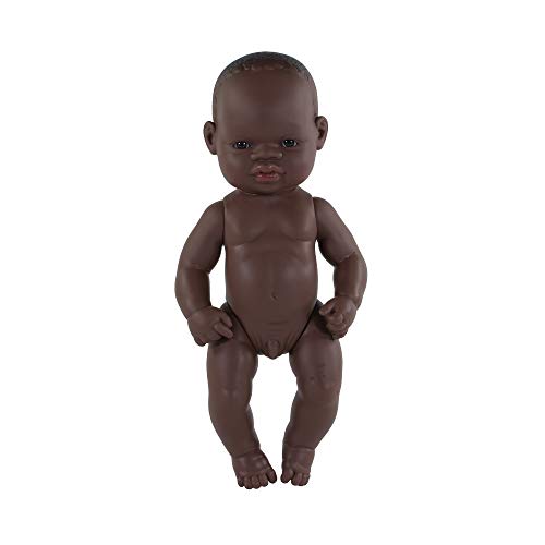 Miniland- Baby Africano Niño 32cm. Muñeco, Color Piel (31033)