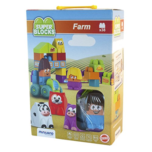 Miniland- Super Blocks: Farm 38pc Juegp de construcción con Bloques de la Granja. (32339)