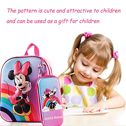 Mochila Infantil Minnie, Mochila 3D Minnie Mickey Mouse, Estuche para Lápices, Mochila Escolar para Niños, Mochila de Viaje para Deportes al Aire Libre, Regalo de Cumpleaños para Niños