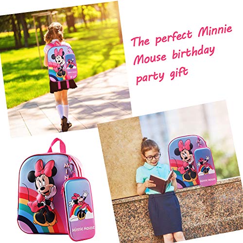 Mochila Infantil Minnie, Mochila 3D Minnie Mickey Mouse, Estuche para Lápices, Mochila Escolar para Niños, Mochila de Viaje para Deportes al Aire Libre, Regalo de Cumpleaños para Niños