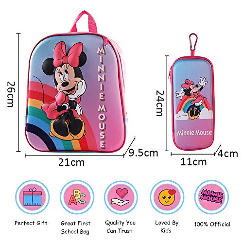 Mochila Infantil Minnie, Mochila 3D Minnie Mickey Mouse, Estuche para Lápices, Mochila Escolar para Niños, Mochila de Viaje para Deportes al Aire Libre, Regalo de Cumpleaños para Niños