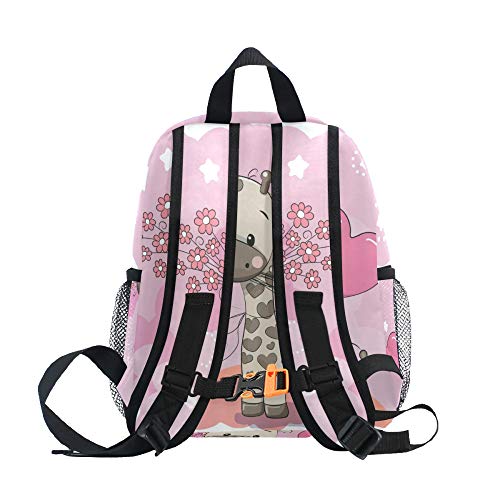 Mochila para niños, correa de pecho, jirafa de dibujos animados, ligera, para la escuela de niños, para preescolar, niños y niñas Rosa Jirafa 002 25.4x10.16x30.48 cm