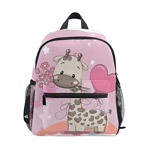 Mochila para niños, correa de pecho, jirafa de dibujos animados, ligera, para la escuela de niños, para preescolar, niños y niñas Rosa Jirafa 002 25.4x10.16x30.48 cm